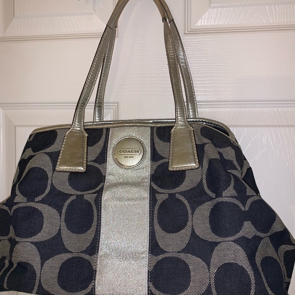 Authentic Coach Purse (denim, blue, sparkly silver - Picture 2 of 6